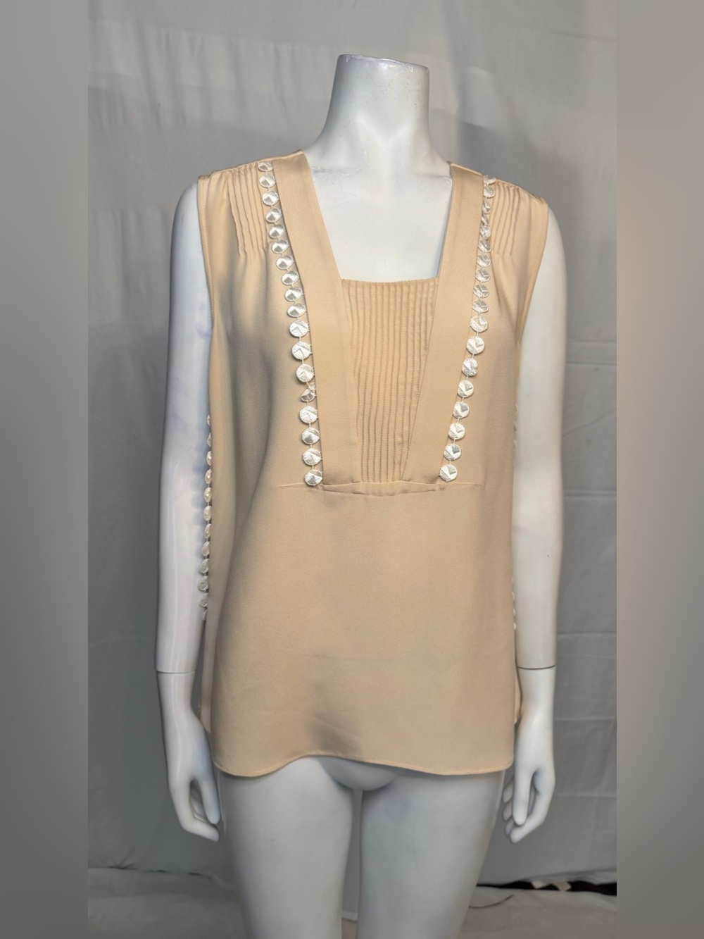 Derek Lam Cream Embellished Sleeveless V-Panel Camisole